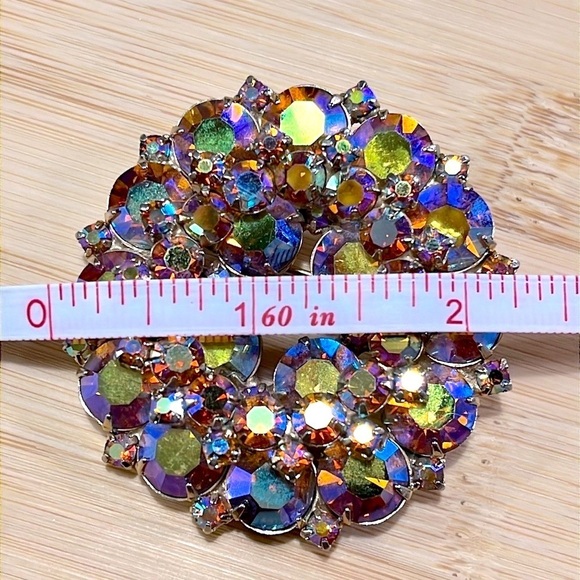 Set of 2 Antique Vintage Brooches Large Decorative Rhinestone Pins Blazer Jacket - Picture 12 of 15